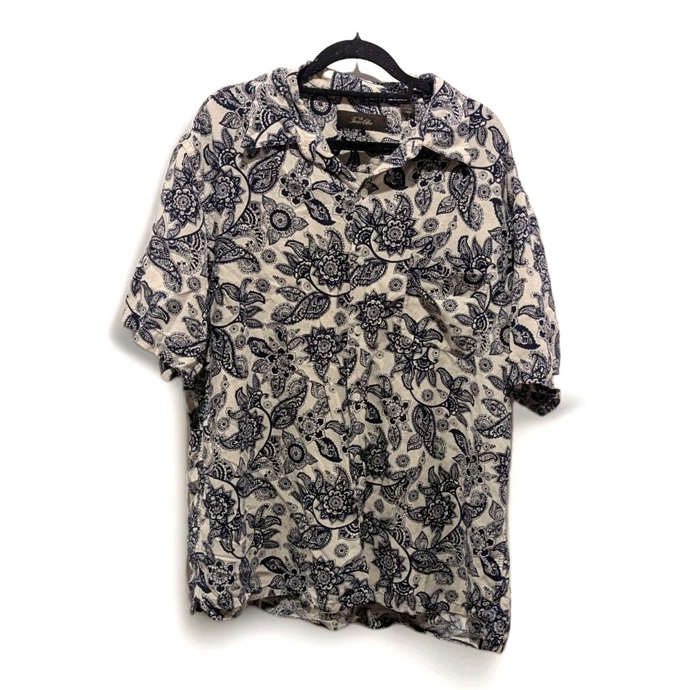 Coastal Quiet Luxury Tasso Elba Silk Linen Paisley Camp Shirt XL Resort